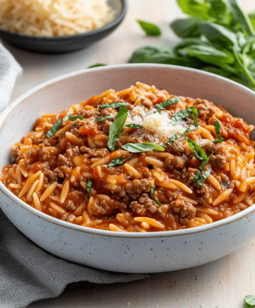 Ground Beef Orzo With Tomato Cream Sauce Recipe - cookingwithjessica.com